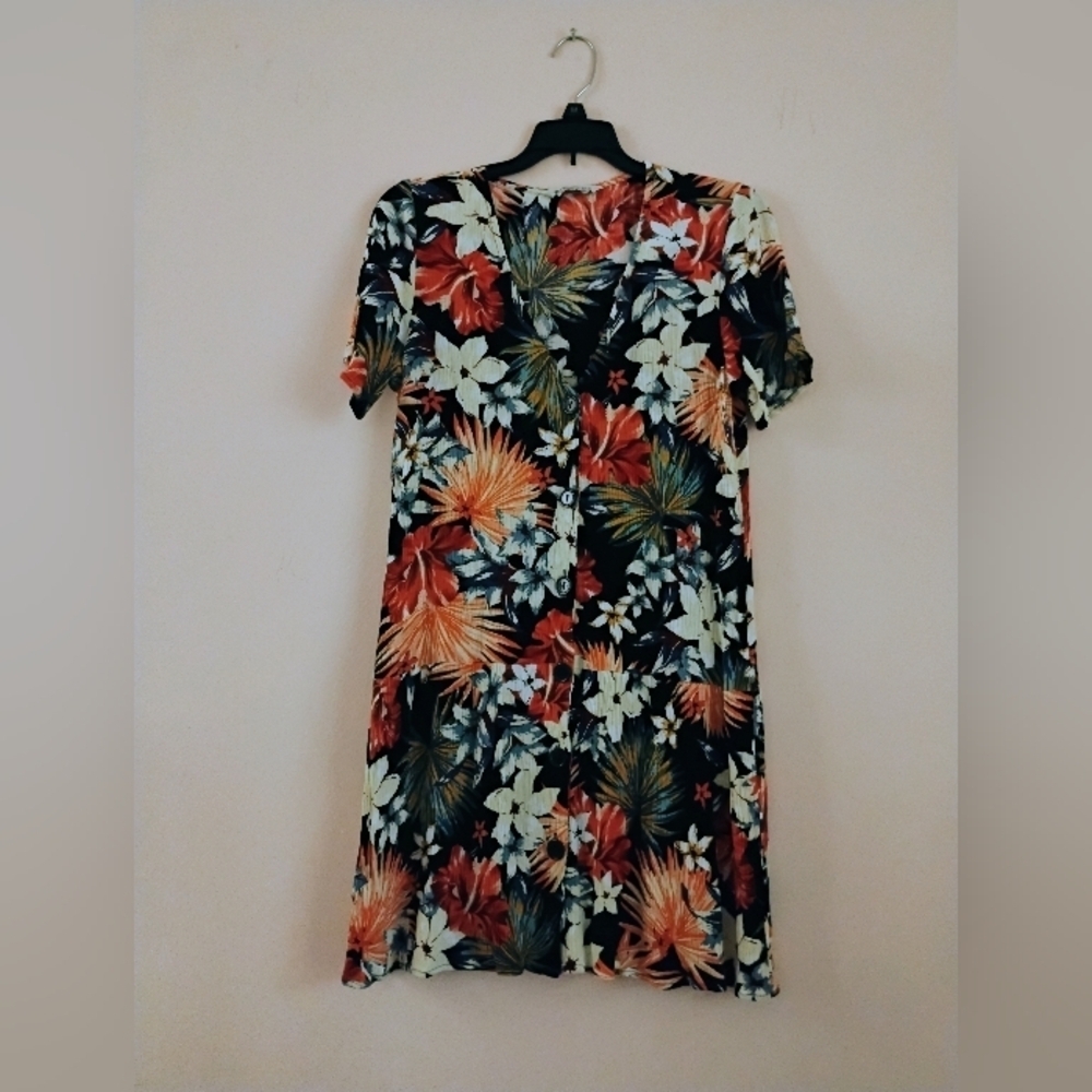 Stradivarius Tropical Floral Button Front Mini Dress Women’s M - Picture 7 of 9